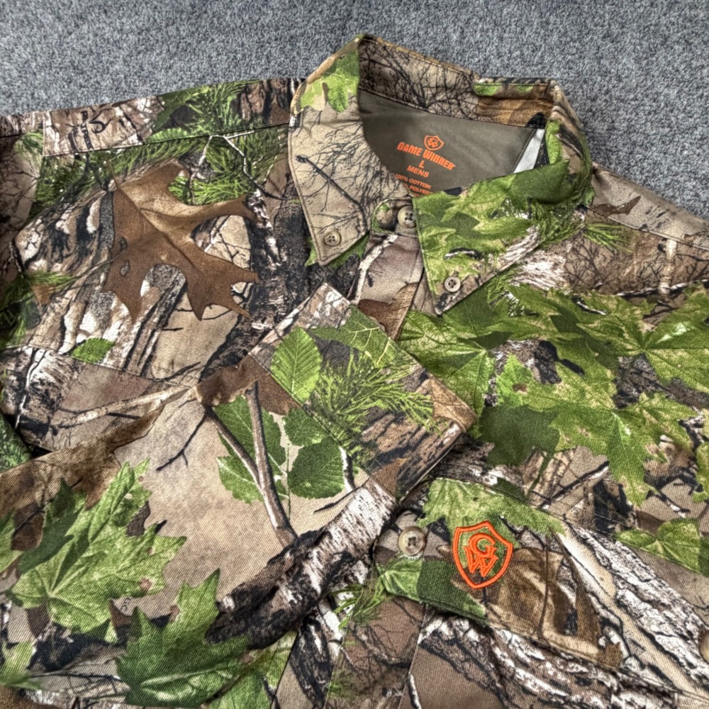 VTG Game Winner Mens Large Realtree Xtra Green Camo Button Down Hunting Shirt